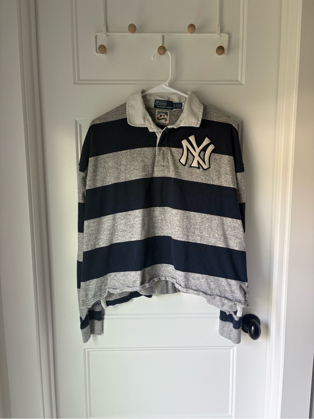 Ralph Lauren NY Yankees Striped Rugby Shirt - Navy & Gray - Picture 3 of 7
